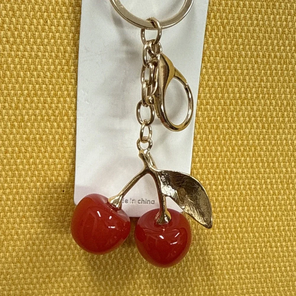 Mint-Cherry Keychain Charm Red Gold Tone w/ Gold Tone Leaf NWT Purse Bag Charm